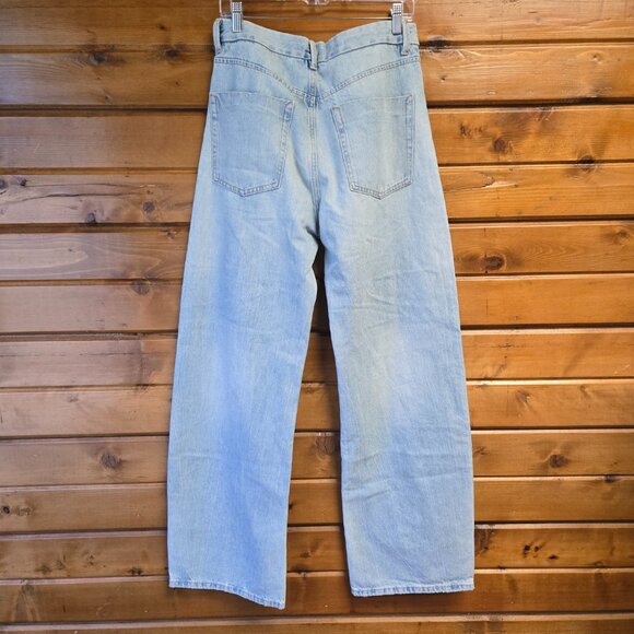 Zara Curved Leg High Rise Full Length Baggy Wide Leg Jeans Light Wash Size 6 - Picture 6 of 9